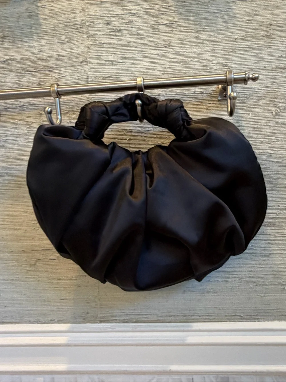 NWT new Anthropologie slouchy satin knotted bag Black teensy imperfection